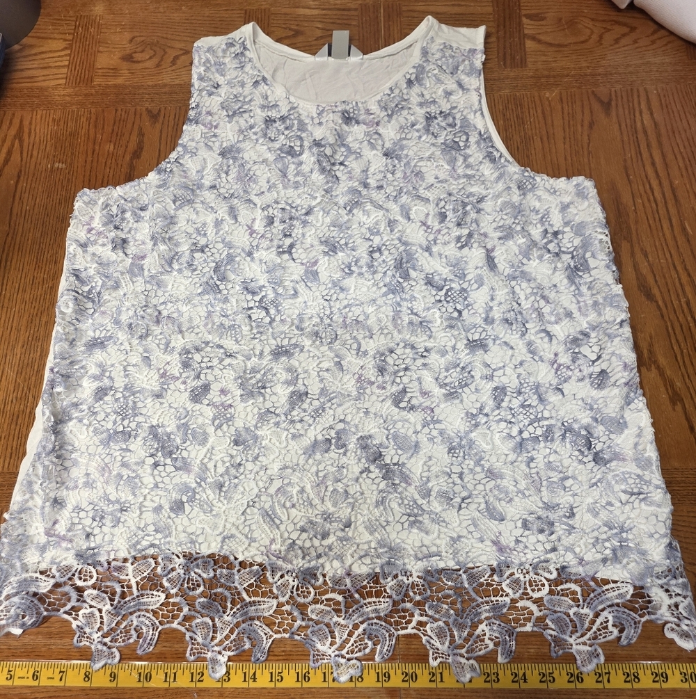 CJ Banks White Blue Crochet Sleeveless Top Plus Size 2X